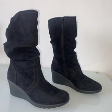 Graceland Black Faux Fur Lined Wedge Boots Size 5