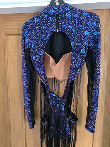 Black blue rhinestone fringe - black,
