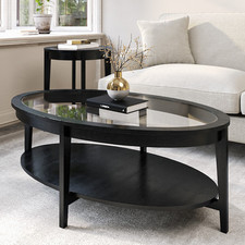 Oval Black Ash Coffee Table with Storage - Toula TLA001