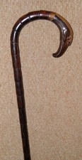 Antique Partridge Wood Walking Stick / Cane Crook Handle Steel Eagle Head