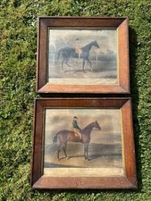 Pair Antique Oak Framed Prints Of Horses