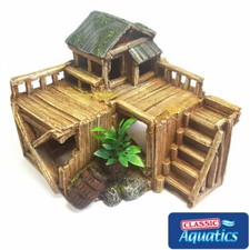 Classic Aquatics Wooden Corner House & Plants Aquarium Fish Tank Ornament Decor
