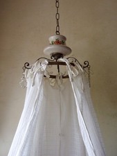 Vintage Antique French gilt bronze and ceramic ciel de lit, bed canopy, couronne