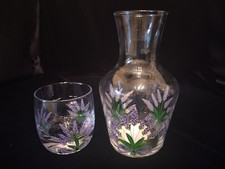 Hand Painted Glass Lavender Water Carafe & Tumbler Set Bedside Made in Italy