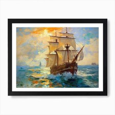 Sailing Ship In The Ocean Art Print Framed Wall Art Poster Canvas Print Picture