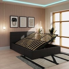 Side Lift Up 4ft 6" Double Ottoman bed Faux Leather Storage Bed Black GRADED