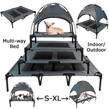 Elevated Dog Bed Pet Mesh Raised Camping Cot with Canopy Cover Indoor Outdoor