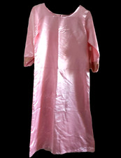 (Requires TLC) Ladies pink Satin Kaftan dress abaya muslin embroidered sleeve S