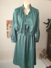 vintage 1970's Hannah Freeman turquoise sateen pattern dress suit unlined ~ 14
