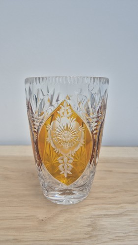 Vintage cut crystal vase amber - cut,