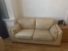 Used Cream Leather Sofa Set – 3-Seater Sofa Bed, 3-Seater Sofa & 2-Seater Sofa