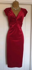 Vintage 1940s 1950s Style Stretch Red Velvet Party Christmas Wiggle Dress 14