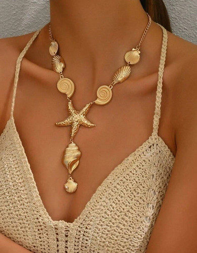 Gold starfish shell charm - gold,