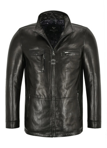 Men leather jacket black - leather,