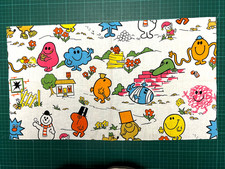 Vintage 1980s MR MEN Cotton Fabric Remnant 22" x 12" Retro Roger Hargreaves
