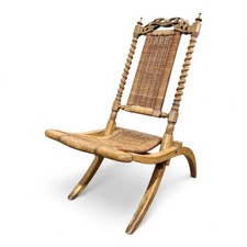 Antique carved Victorian spiral barley twist and cane folding occasional chair