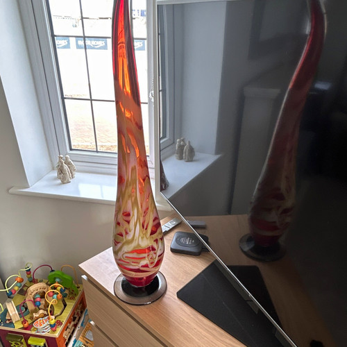 Art glass swirl vase red - art, white