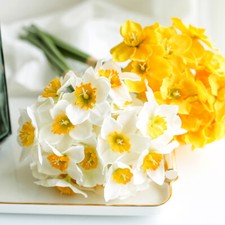 12Pcs Artificial Narcissus Daffodil Fake Flower Plant Home Garden Wedding Decor