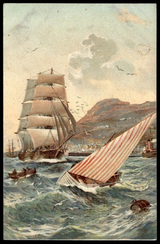 Postcard old sailing ships