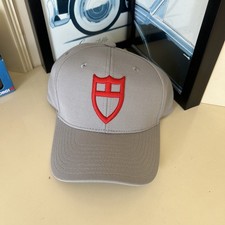 TUDOR Watches Gray Hat Cap Red Embroidered Shield Logo Adjustable Strapback NEW