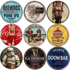 Wooden Bar Plaques Signs Vintage Retro Pub Man Cave Wall Sign Wood Circle 190 mm