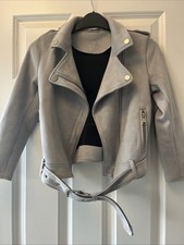 Girls Grey Suede Effect Biker