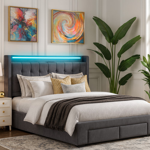 Grey double ottoman - grey, bed