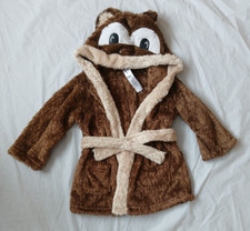 Boy's Personalised 'ELLIOTT' Hooded Brown Bear Furry Dressing Gown age 18-24m