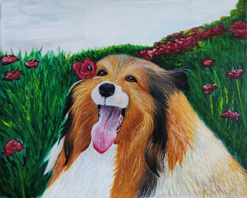 Dog collie acrylic painting - collie,