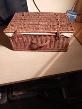 Vintage Welware Orange Picnic Ware/Flasks Wicker Hamper Retro Camper Set For 4