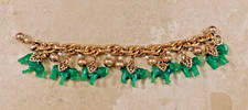 VTG. 1960's SIGNED NAPIER JADE GREEN GLASS ELEPHANT GOLD CHUNKY CHARM BRACELET