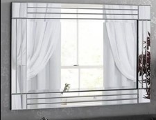 Large Venetian Art Deco Triple Glass Framed Wall Mirror 120 x 80cm. Brand new