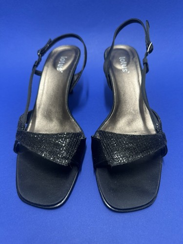 Lotus black satin slingback - lotus,