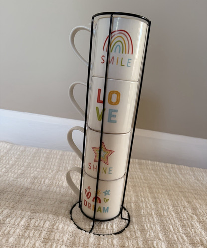 4pc white ceramic stackable - ceramic,