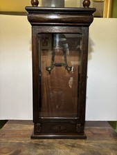 Antique Dark Oak Clock Case / Cabinet With Lock & Key~ Wall Hanging With Finials