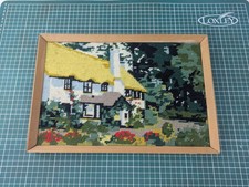 Vintage Completed Tapestry Needlepoint Country Cottage Garden Framed 24x35cm