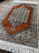 Rug SILK Handmade Vintage Oriental Traditional Hand Knotted 62x 110cm (2ft x3'8)