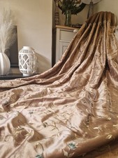 Embroidered SILK Curtains 66x108" Floral Vines Interlined Extra LONG Warm Luxury