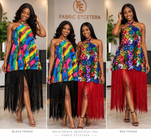 African print mini fringe - african,