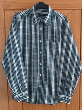 Men's Cotton Traders Long Sleeve Checked Shirt Blue White Black Grey size Med