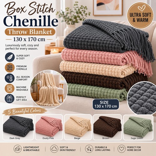 Box stitch chenille throw - box,