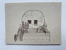 Intriguing Antique Tiny Pen & Ink Drawing 