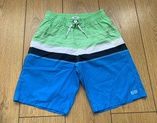 HUGO BOSS Designer Boys blue & green logo swim shorts.  Age 14 Yr