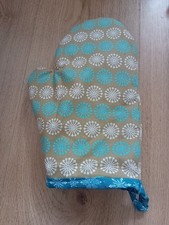 Oven Glove Mitt Beige Blue Safety Cooking Heat Protection Loop Washable - SINGLE