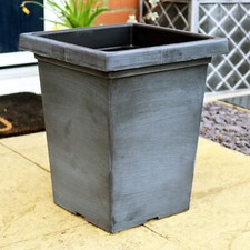 Tall Square Planter Aged Black Plastic Large Garden Outdoor Cube Flower Pot Box