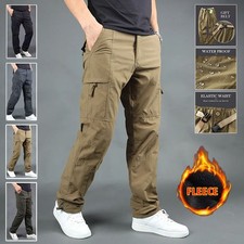 Mens Cargo Combat Fleece Lined Thermal Waterproof Winter Work Bottoms Trousers