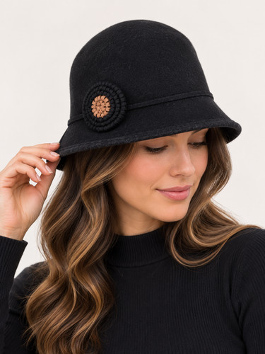 100 wool black cloche hat - 100%,