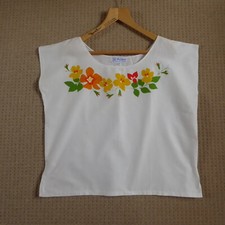 Vintage BAGSHAWS OF ST LUCIA T Top Blouse Nasturtium Floral Print Tiki Boho L