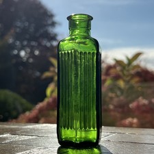 Green 2 oz Vintage Victorian Hexagonal Medicine Chemist Bottle