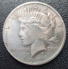 1924 USA .900 Silver Peace Dollar Coin : 